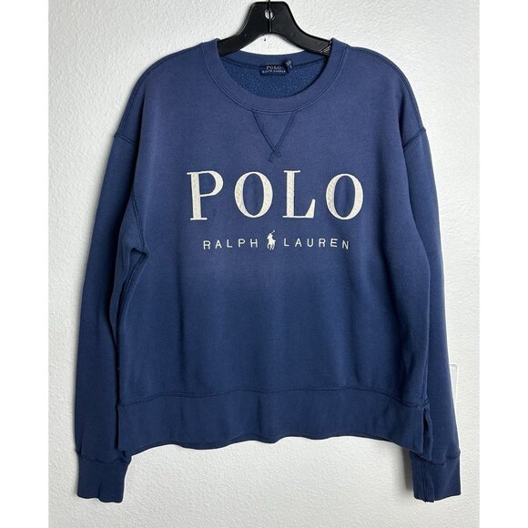 Polo Ralph Lauren Horse Logo Blue Fleece Lined SO SOFT Sweatshirt Size M - Picture 2 of 14